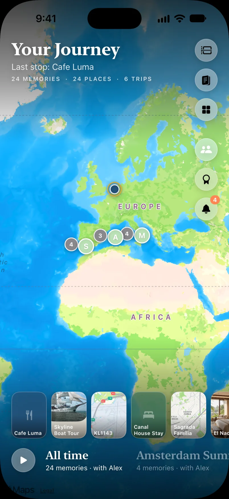 Journey, a globe of every place visited