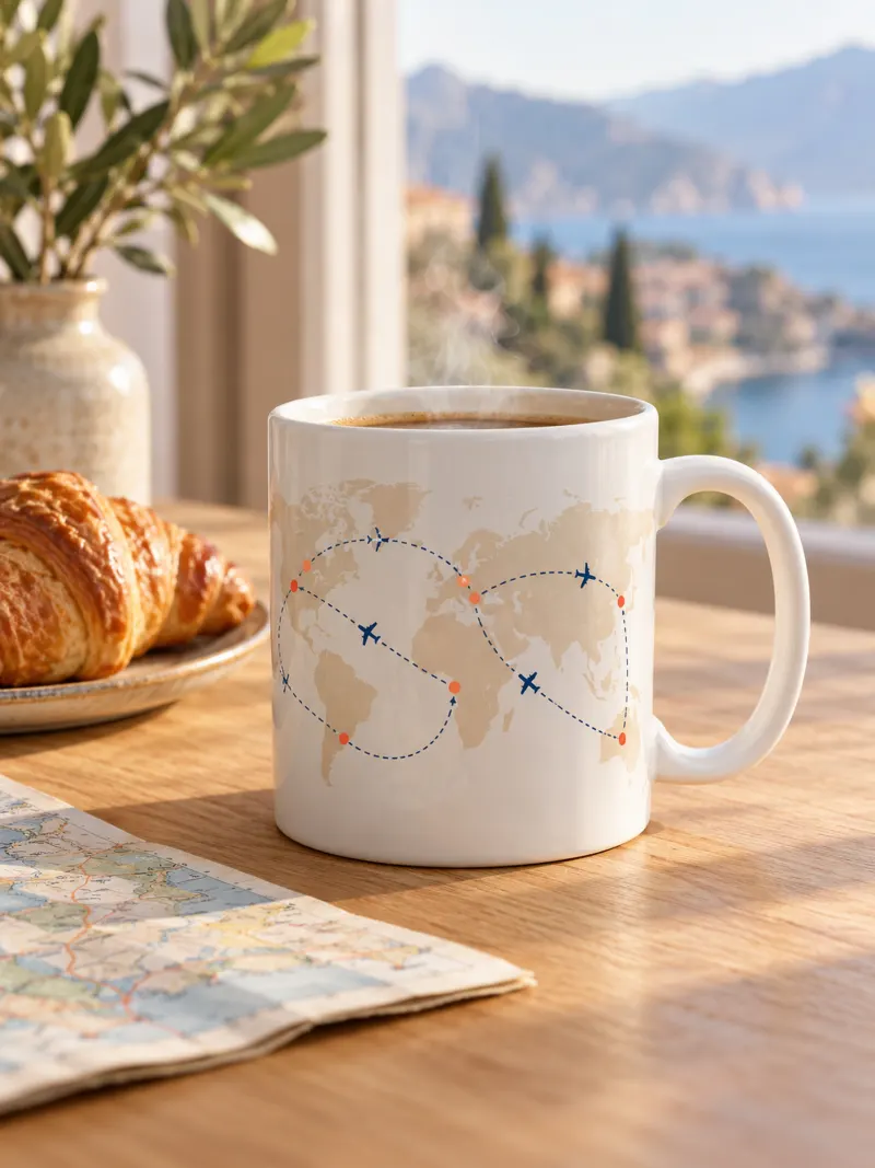 A mug with flight routes