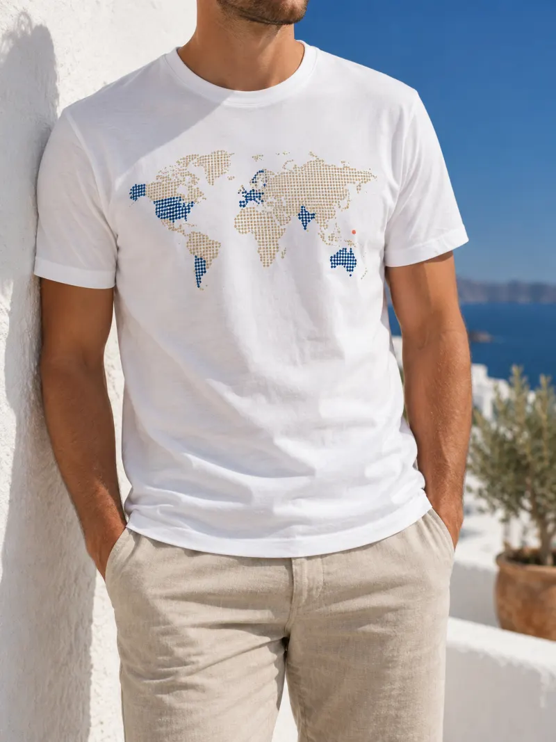 A T-shirt printed with a personal world map