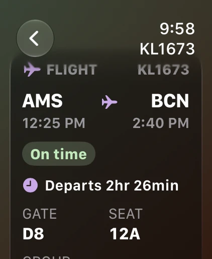 Boarding pass on Apple Watch