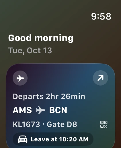 Upcoming flight on Apple Watch